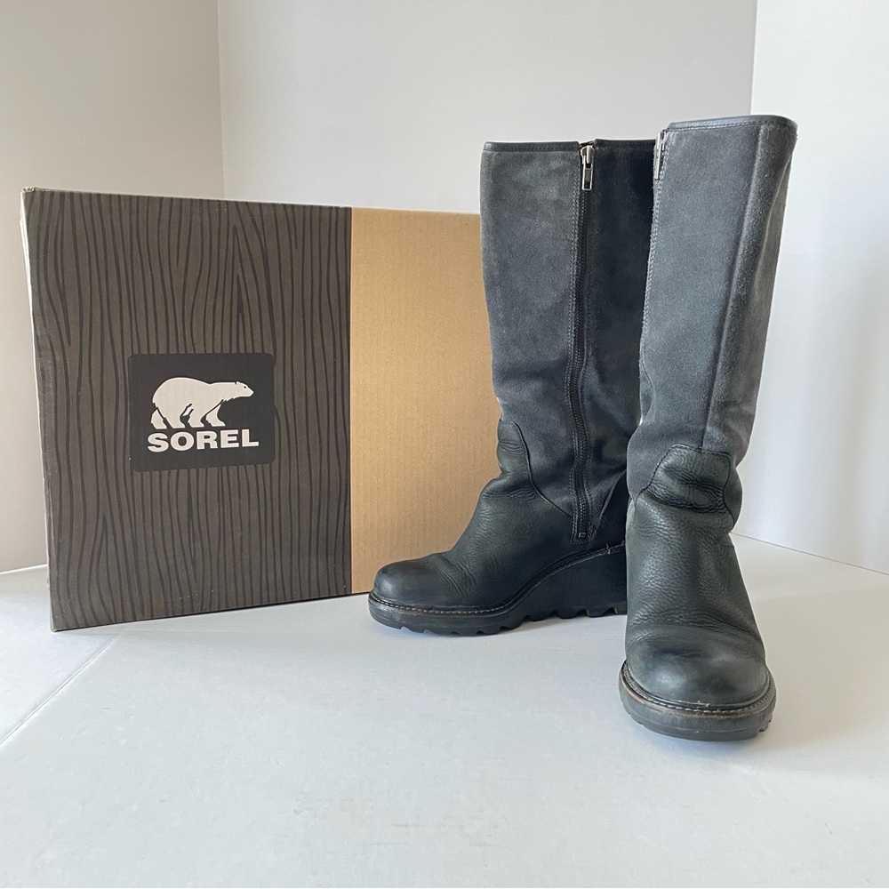 SOREL Women’s Black Lux Leather Wedge Boots Size 7